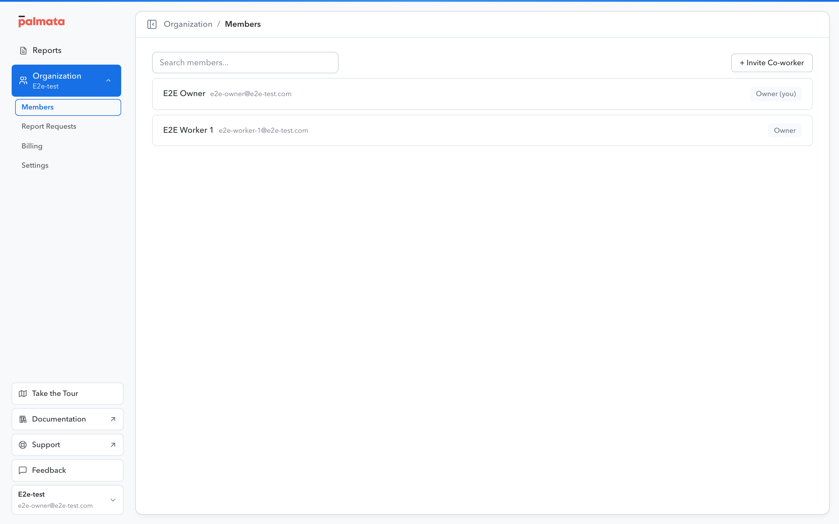 The organization page with its Members, Report Requests, Billing, and Settings tabs