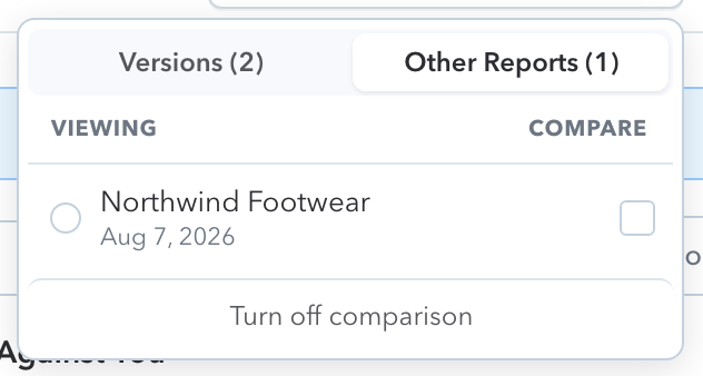 The Other Reports tab in the comparison menu