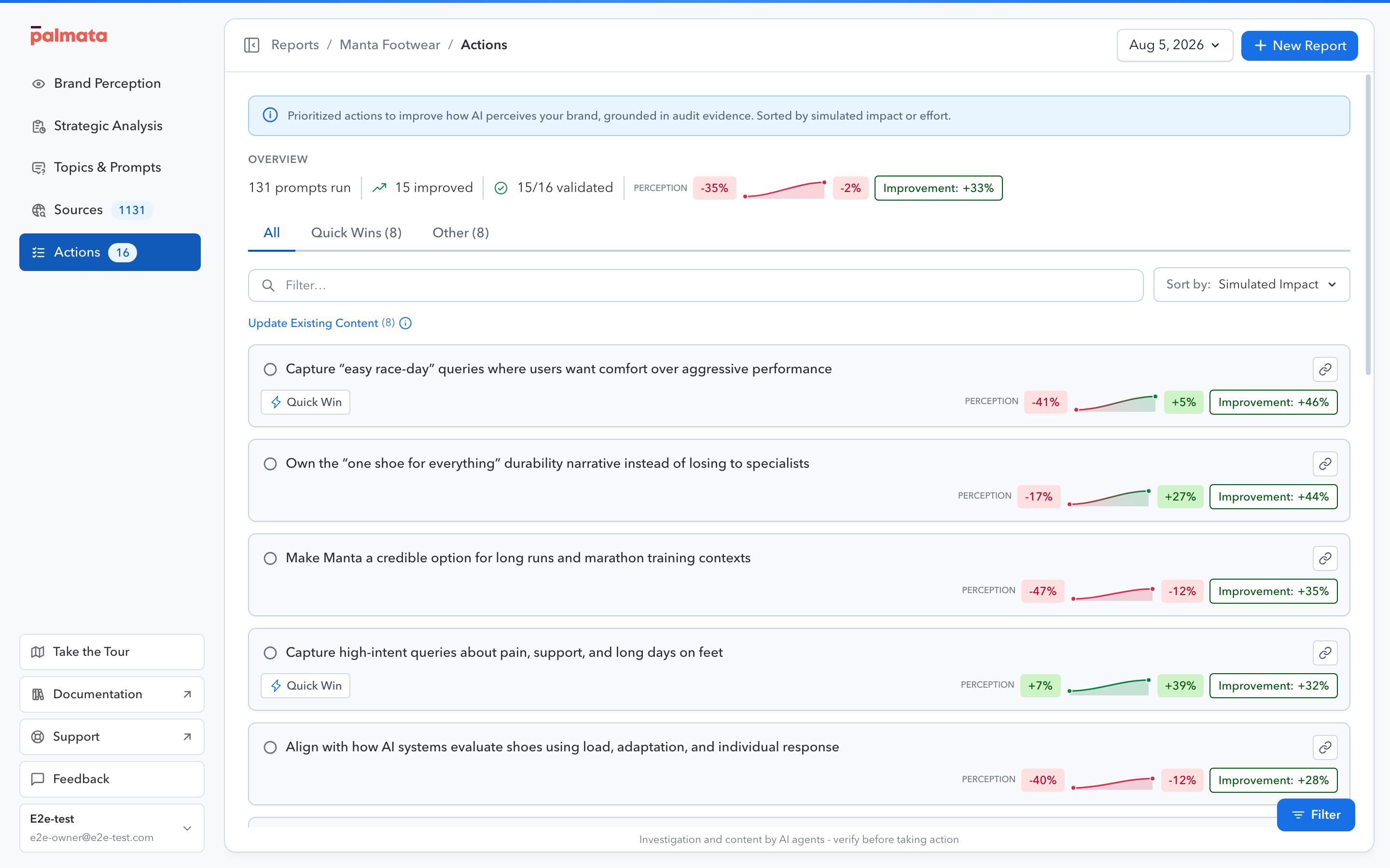 The playbook listing actions grouped by kind of work, each with an effort tag